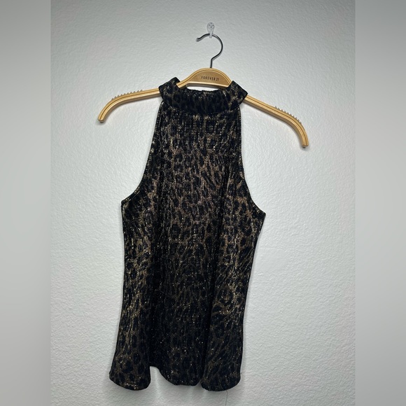 Woman fancy tank top- leopard pattern- gold and black- sparkly - Picture 3 of 6